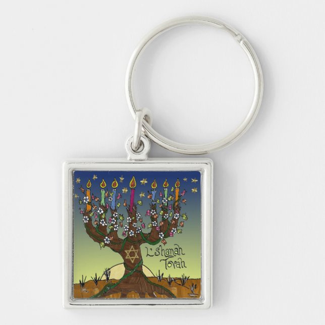 Judaica L'shanah Tovah Tree Of Life Gifts Apparel Keychain (Front)