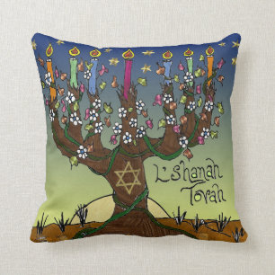 Judaica L'shanah Tovah Tree Of Life Throw Pillow