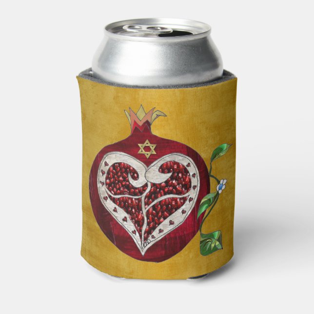 Judaica Pomegranate Heart Hanukkah Rosh Hashanah Can Cooler (Can Back)
