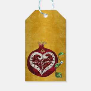 Judaica Pomegranate Heart Hanukkah Rosh Hashanah Gift Tags