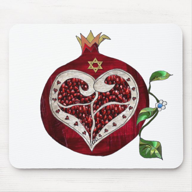Judaica Pomegranate Heart Hanukkah Rosh Hashanah Mouse Pad (Front)