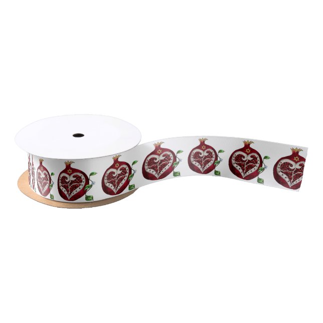Judaica Pomegranate Heart Hanukkah Rosh Hashanah Satin Ribbon (Spool)