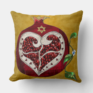 Judaica Pomegranate Heart Hanukkah Rosh Hashanah Throw Pillow