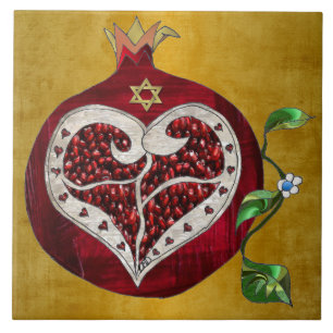 Judaica Pomegranate Heart Hanukkah Rosh Hashanah Tile