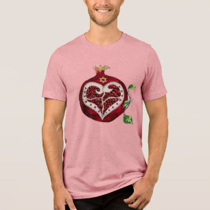 Judaica Pomegranate Heart Hanukkah Rosh Hashanah Tri-Blend Shirt