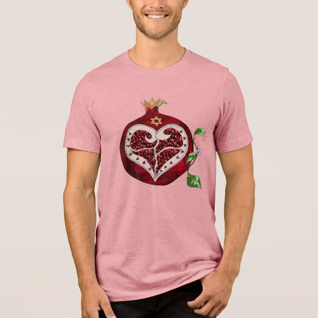 Judaica Pomegranate Heart Hanukkah Rosh Hashanah Tri-Blend Shirt (Front)