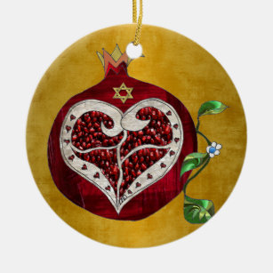 judaica,pomegranate,pomegranate+heart,hanukkah,lee ceramic ornament