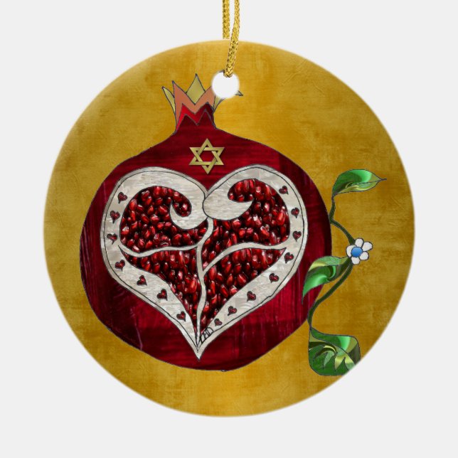 judaica,pomegranate,pomegranate+heart,hanukkah,lee ceramic ornament (Front)