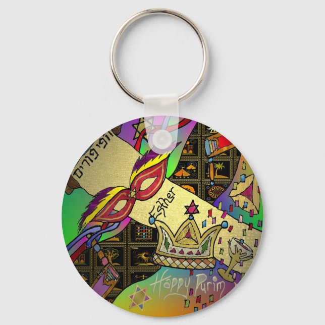 Judaica Purim Esther Celebration Art Print Keychain (Front)