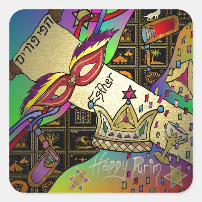 Judaica Purim Esther Celebration Art Print Square Sticker (Front)