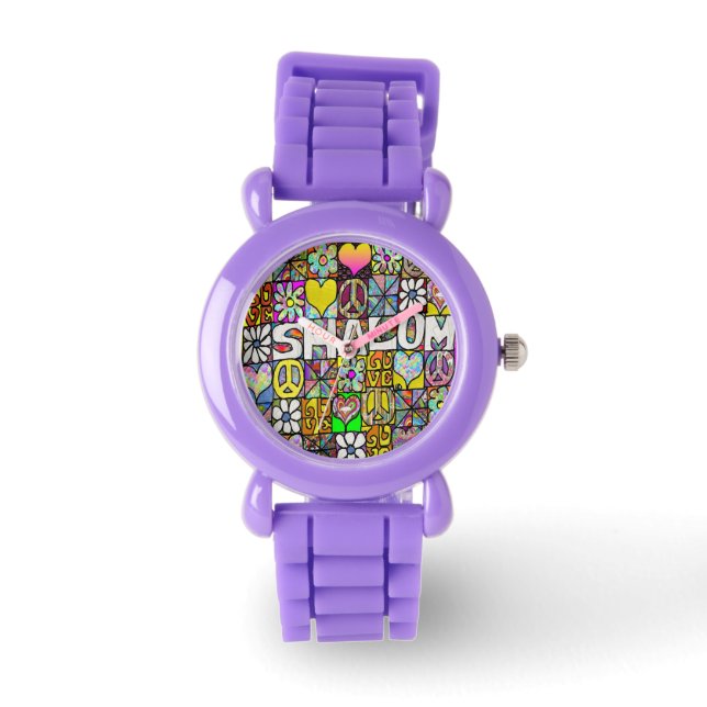 Judaica Retro 60s Psychedelic Shalom LOVE Watch (Front)