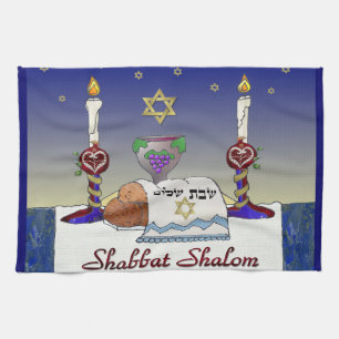 Judaica Shabbat Shalom Art Print Kitchen Towel