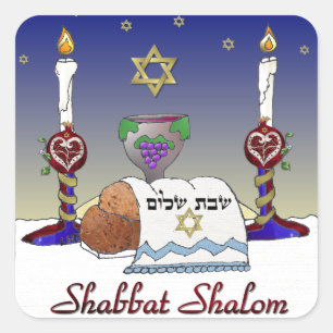 Judaica Shabbat Shalom Art Print Square Sticker