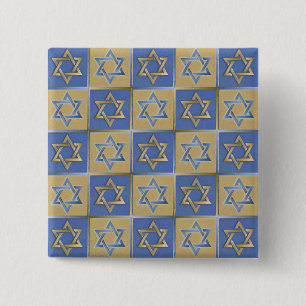Judaica Star Of David Metal Gold Blue 2 Inch Square Button