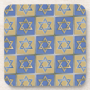 Judaica Star Of David Metal Gold Blue Coaster