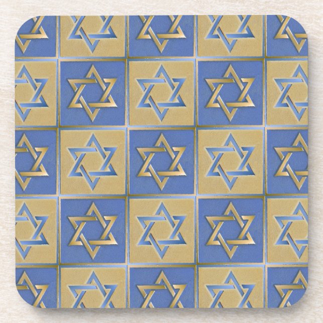 Judaica Star Of David Metal Gold Blue Coaster (Front)