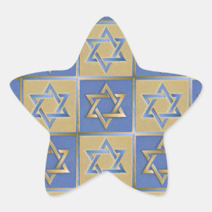 Judaica Star Of David Metal Gold Blue Star Sticker
