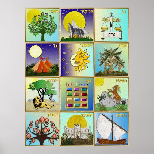 Judaïque 12 Tribus d'Israël Poster d'Art (Devant)