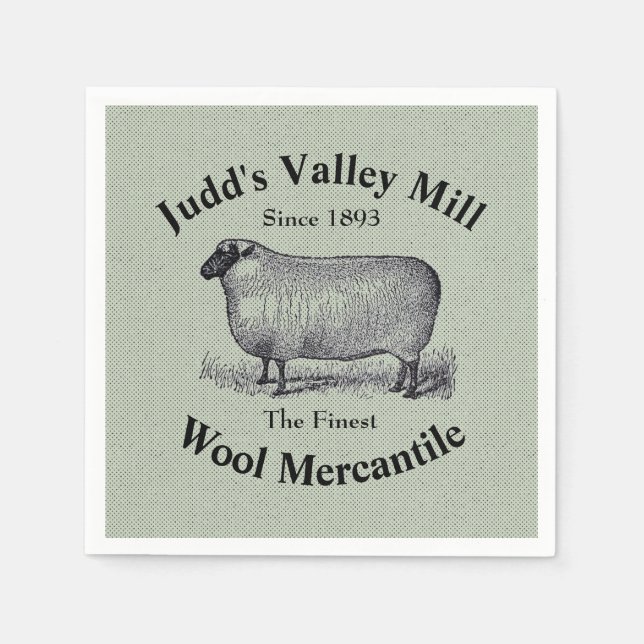 Judd's Valley Wool Mercantile Vintage Sheep Image Napkin (Front)