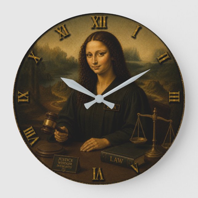Judge Funny Mona Lisa Lawyer & Justice Gift Large Clock (Front)