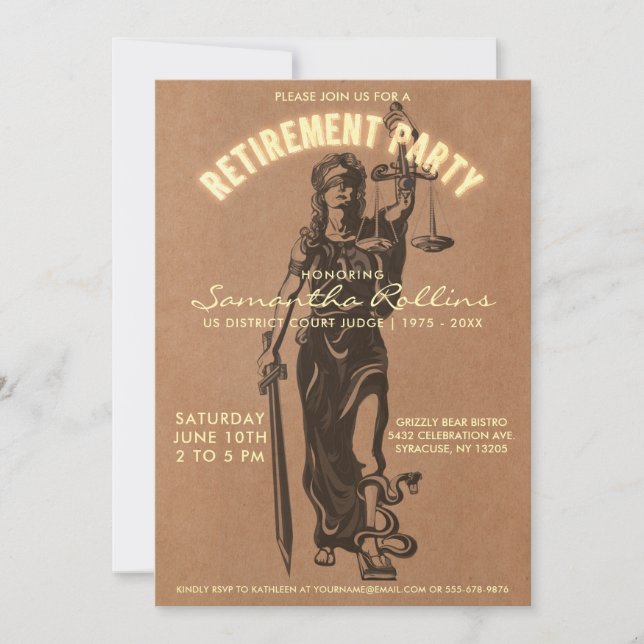 Judge Retirement Party Invitation | Lady Justice (Front)
