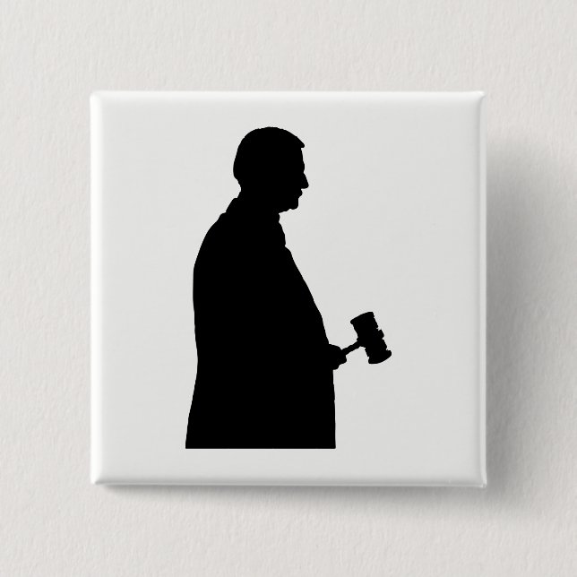 Judge With Gavel Silhouette 2 Inch Square Button (Front)
