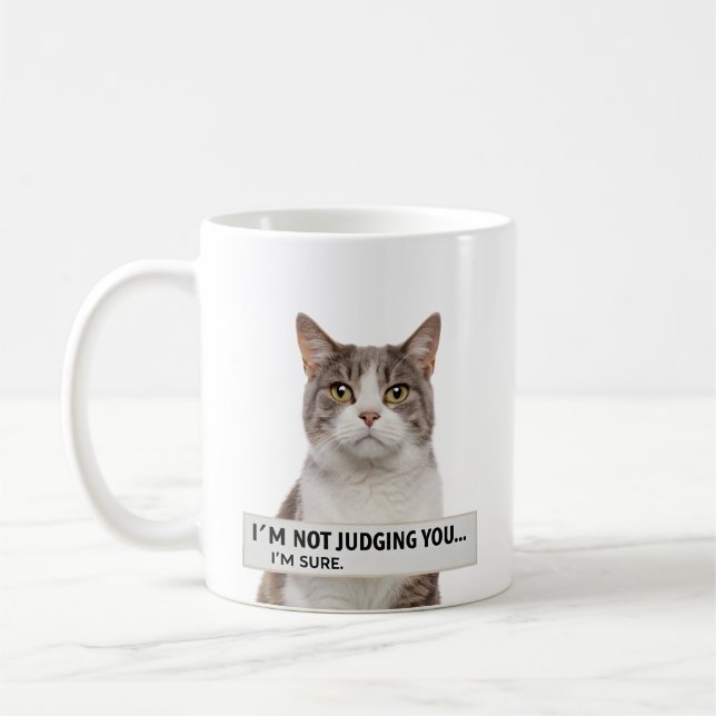 Judging Cat Sarcastic Quote Minimal Art Coffee Mug (Left)