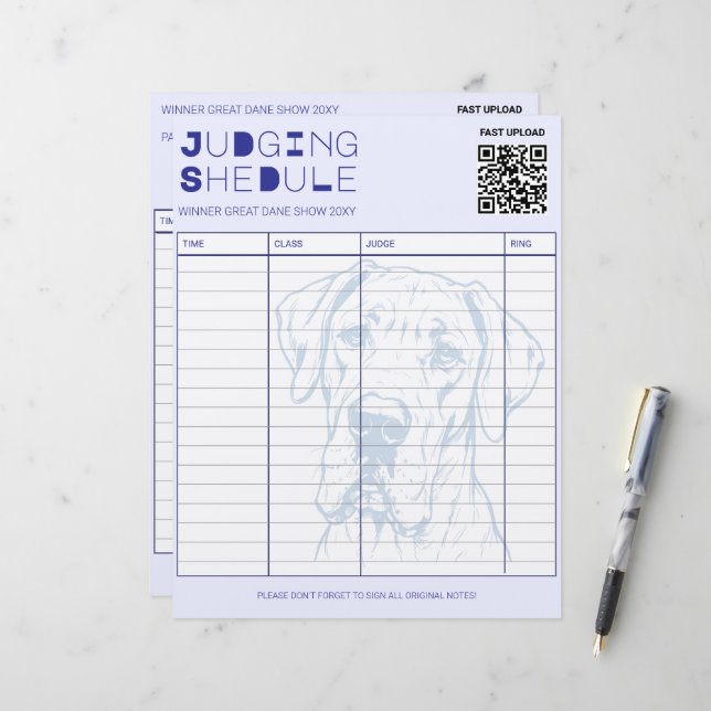 Judging Schedule Great Dane Dog Show Letterhead (Front/Back In Situ)