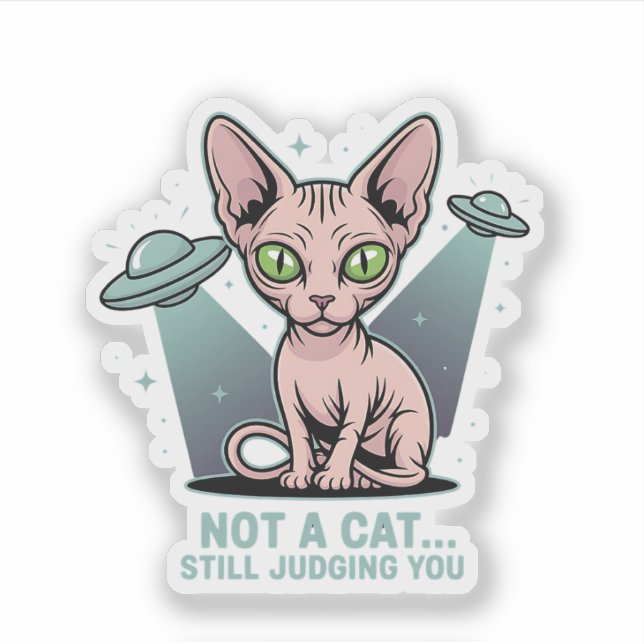 Judging Sphynx Cat UFO Alien Humor Art (Front)