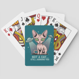 Judging Sphynx Cat UFO Alien Humor Art Playing Cards