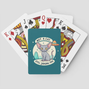 Judging Sphynx Cat UFO Sarcastic Cartoon Art Playing Cards
