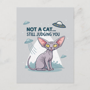 Judging Sphynx Cat UFO Sarcastic Cartoon Art Postcard