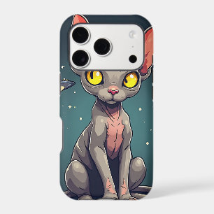 Judging Sphynx Cat UFO Space Cartoon Art