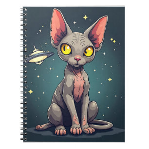 Judging Sphynx Cat UFO Space Cartoon Art Notebook