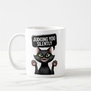 Judging You Silently Funny Black Cat Design Coffee Mug