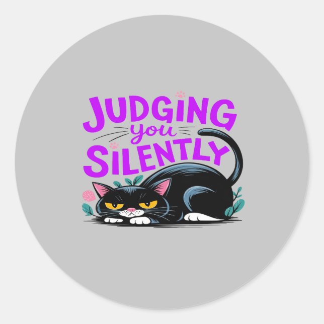 Judging You Silently - Funny Grumpy Cat Classic Round Sticker (Front)