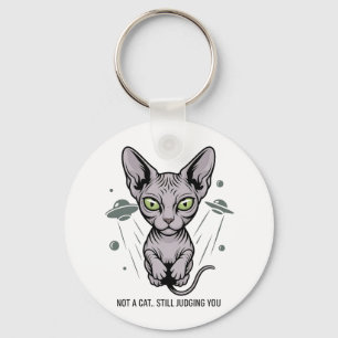 Judgmental Sphynx Cat in Space Art Keychain