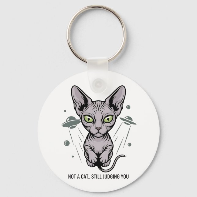 Judgmental Sphynx Cat in Space Art Keychain (Front)