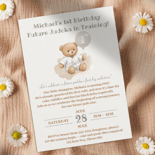 Judo Bear’s First Belt" – 1st Birthday White Belt Invitation