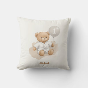 Judo Bear’s First Belt" – 1st Birthday White Belt Throw Pillow