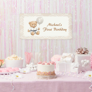 Judo Bear Turns One" – 1st Birthday 【Black-belt】 Banner
