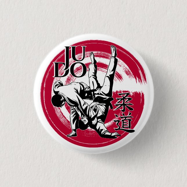 Judo Kanji and Rising Sun Throw  1 Inch Round Button (Front)