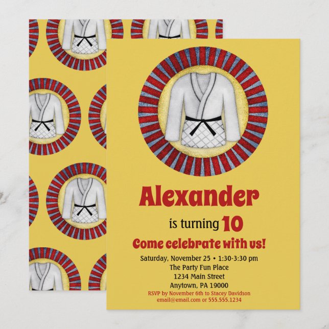Judo Karate Arts Martiaux Anniversaire Invitation  (Devant / Derrière)