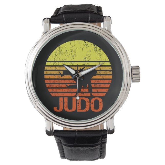 Judo Martial Arts Fighter Silhouette Stripes Retro Watch (Front)