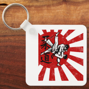 Judo Martial Arts with vintage japanese Rising Sun Keychain