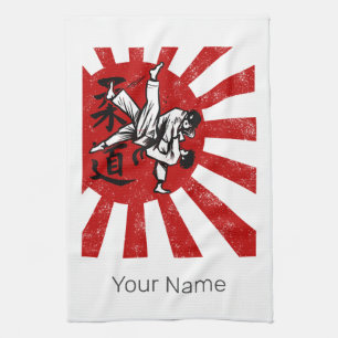 Judo Martial Arts with vintage japanese Rising Sun Kitchen Towel