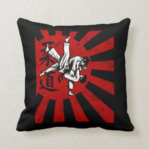 Judo Martial Arts with vintage japanese Rising Sun Throw Pillow