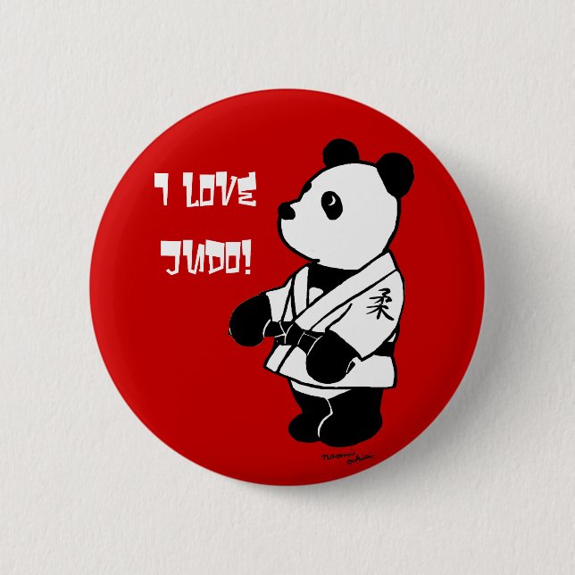 Judo Panda Cartoon with a Black Belt 2 Inch Round Button (Front)