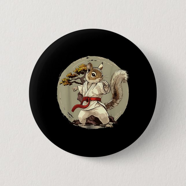 Judo Squirrel Bonsai Tree Kickboxing Taekwondo 2 Inch Round Button (Front)