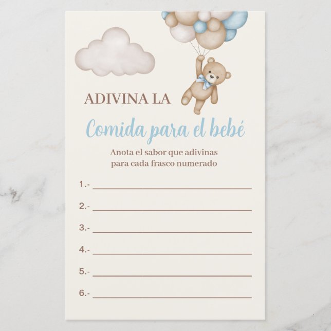 Juego para Baby Shower Adivina la comida (Front)
